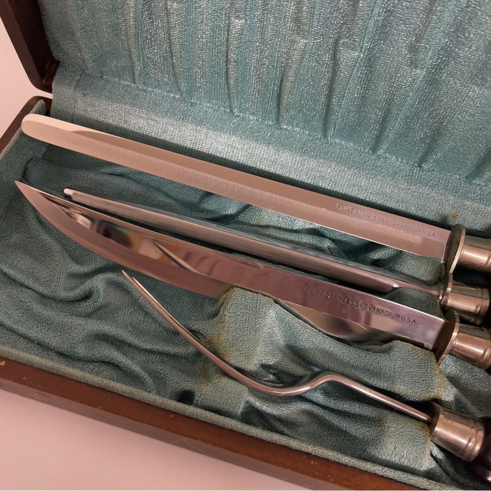 Vintage Flint Hollow Ground Cutlery Carving knives and fork 4pcs set - Picture 2 of 6